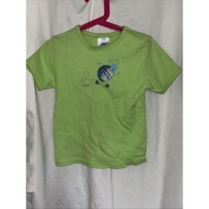 Healthtex Shirt Crewneck VTG Short Sleeve Lady Bug Lime Green Pink Girls 6